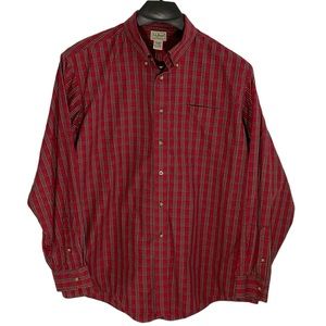 L.L. Bean men’s XL - Red/Green/White cotton poplin plaid long sleeve button down